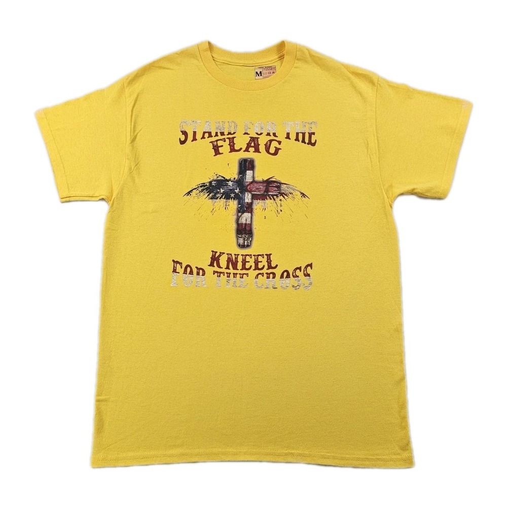 Stand For The Flag Kneel For The Cross Medium Yellow Spell Out Art Print T Shirt